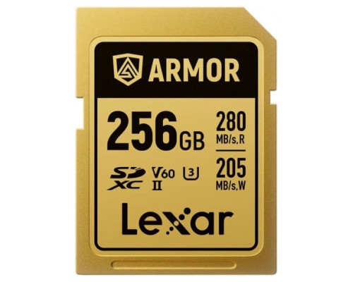 LEXAR 256GB PROFESSIONAL ARMOR GOLD SDXC UHS-II CARDS,  UP TO 280MB/S READ 210MB/S WRITE C10 V60 U3,STAINLESS STEEL CASING, IP68 (Espera 4 dias)