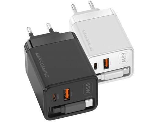 CARGADOR USB PARED USB-C + USB-A GaN 65W NEGRO MARS GAMING (Espera 4 dias)