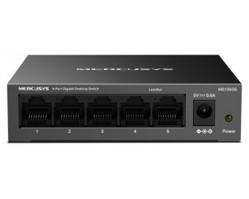 SWITCH NO GESTIONABLE MERCUSYS MS105GS 5P 10/100/1000 ETHERNET MINI DESKTOP CARCASA META· (Espera 4 dias)