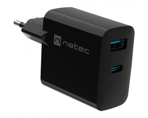 CARGADOR NATEC RIBERA GAN 45W PD3.0 QC3.0 1XUSB-A + 1XUSB-C NEGRO