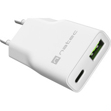 CARGADOR NATEC RIBERA SLIM 20W 1XUSB-A + 1xUSB-C PD3.0 QC3.0 PROTECCION OVP,OCP,SCP Y OTP BLANCO