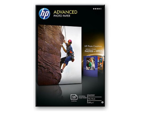 HP Papel fotografico satinado avanzado 250g/m2, 10x15cm, sin bordes, 25 hojas