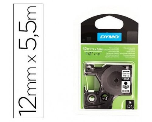 DYMO Cinta LM D1 12mmx5,5m Negro/blanco polyester adhesivo permanente