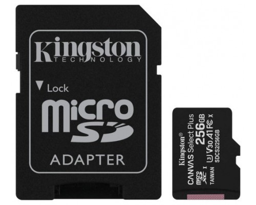 KINGSTON 256GB MICSDXC CANVAS SELECT PLUS 100R A1 C10 CARD+ADP (Espera 4 dias)