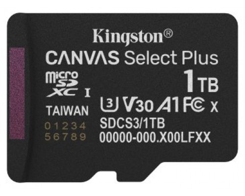 Kingston Technology 1TB micSDXC Canvas Select Plus Gen3 150R A1 (Adaptador de SD no incluido) (Espera 4 dias)