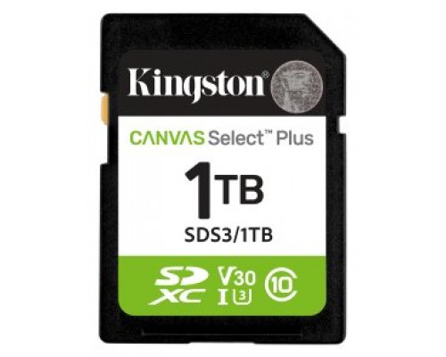 Kingston Technology 1 TB SDXC Canvas Select Plus Gen3 150 MB/s C10 UHS-I U3 V30 (Espera 4 dias)