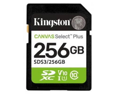 Kingston Technology 256 GB SDXC Canvas Select Plus Gen3 150 MB/s C10 UHS-I U1 V10 (Espera 4 dias)