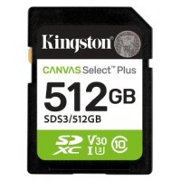 Kingston Technology 512 GB SDXC Canvas Select Plus Gen3 150 MB/s C10 UHS-I U3 V30 (Espera 4 dias)