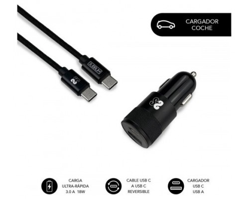 CARGADOR ULTRA RAPIDO USB COCHE 2xUSB (2.4A) + CABLE TYPE-C NEGRO SUBBLIM (Espera 4 dias)