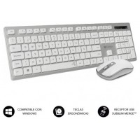 SUBBLIM Teclado Ergonómico y ratón inalámbricos Plano Silencioso Plateado/Blanco Ergo (Espera 4 dias)