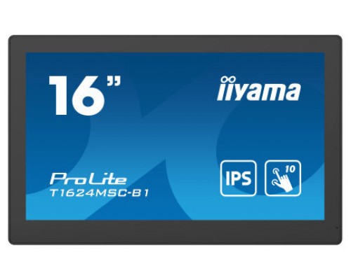 MONITOR IIYAMA 15,6" PCAP BEZEL FREE FRONT, 10P TOUCH, 1920X1080, HDMI, 385CD/M2 (WITH TOUCH), 800:1, USB INTERFACE, SD-CARD, MEDIA PLAYER, EXTERNAL POWER ADAPTER, SPEAKERS, REMOTE CONTROL10P TOUCH WITH SUPPORTED OS (T1624MSC-B1) (Espera 4 dias)