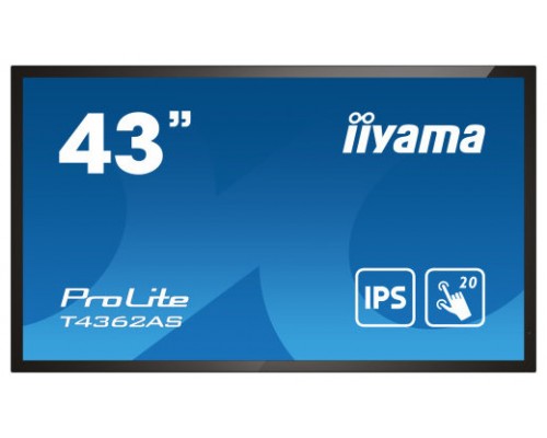 MONITOR IIYAMA 43" 4K 20P TACTIL IPS (T4362AS-B1) 3840X2160 / OPERACION 24/7 / HDMIX3 / HORIZONTAL Y APAISADO / 420CD/M2, 1200:1, 8MS, USB TOUCH INTERFACE, RS232C / 16GB EMMC / 2G RAM / 1GB EMBEDDED / SD CARD SLOT / ESHARE / VESA 200 MM (Espera 4 dia