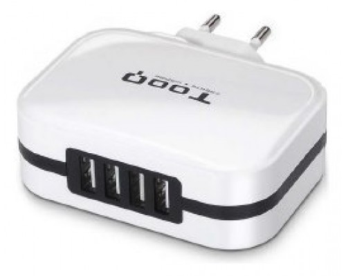 CARGADOR PARED/VIAJE USB 4xUSB (6.8A) BLANCO TOOQ (Espera 4 dias)