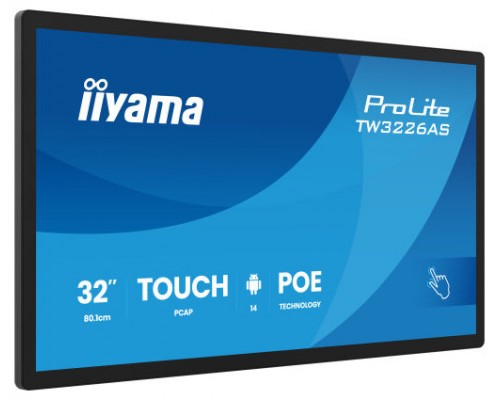 IIYAMA 32" PANEL-PC ANDROID 14+GMS, SOC OCTO-CORE RK3576 4GB, 32GB, 10-POINTS TOUCH, 1920X1080, VA PANEL, SPEAKERS, MIC, POE, WIFI, BT5.3, MICRO-SD SLOT, HDMI-IN, 3X USB, 430CD/M2, IISIGNAGE2 SUPPORTED, FLUSH WALL-MOUNT INCLUDED (TW3226AS-B3P) (Esper