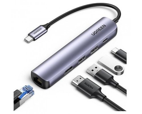 Ugreen 15596 base para portátil y replicador de puertos Alámbrico USB 3.2 Gen 1 (3.1 Gen 1) Type-A + Type-C Aluminio (Espera 4 dias)