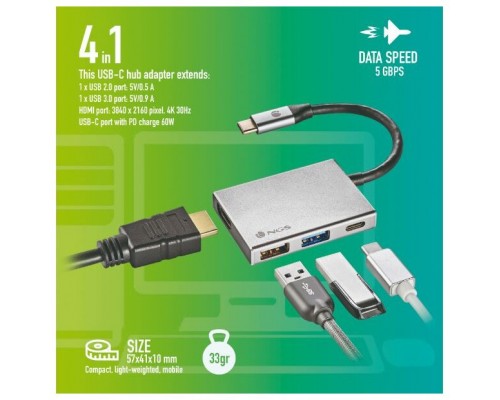 NGS Wonder Dock 4 en 1 Hub USB-C - 1x USB 3.0, 1x