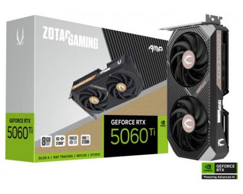 VGA ZOTAC RTX 5060 TI 8GB AMP,NV,RTX5060TI,8GB,GDDR7,128BIT,1HDMI+3DP,2 VENTILADORES (2 VENTILADORES) (Espera 4 dias)
